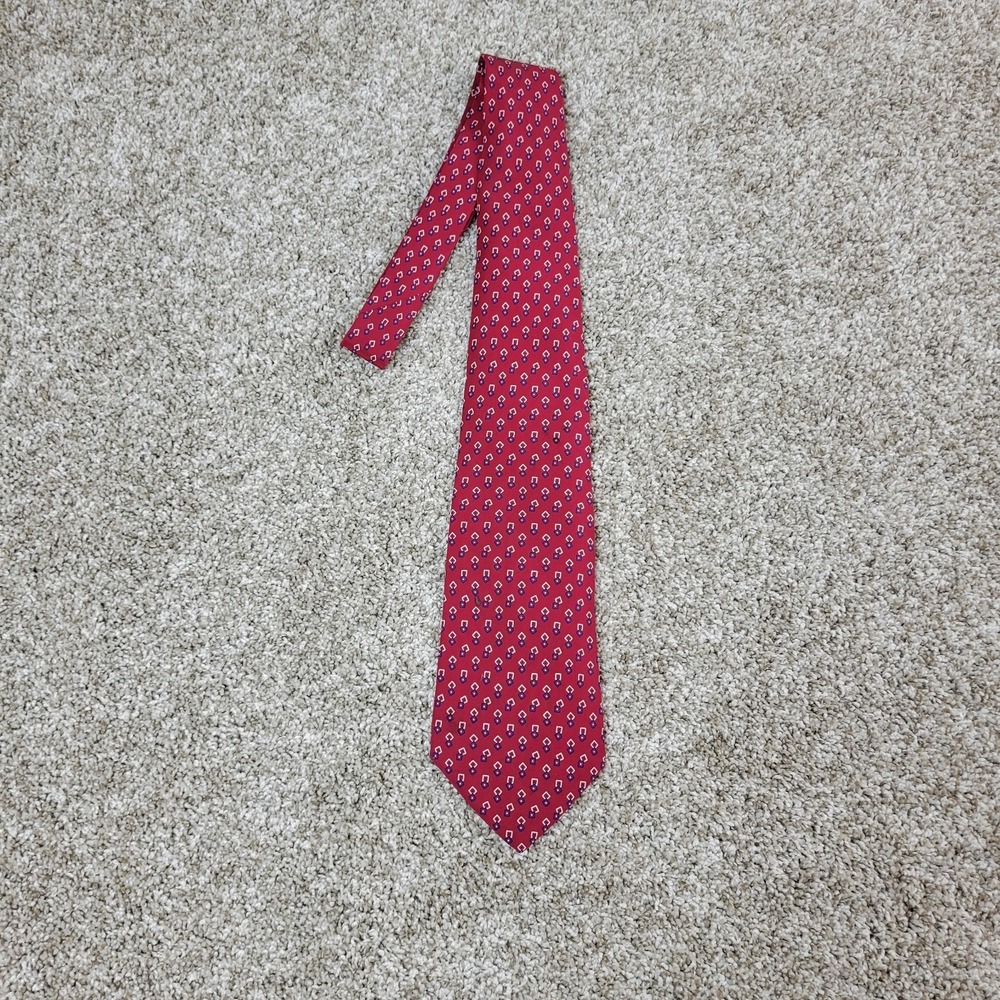 Vintage Polo Ralph Lauren Red‎ All Over Geometric Mens Neck Tie 100% Silk